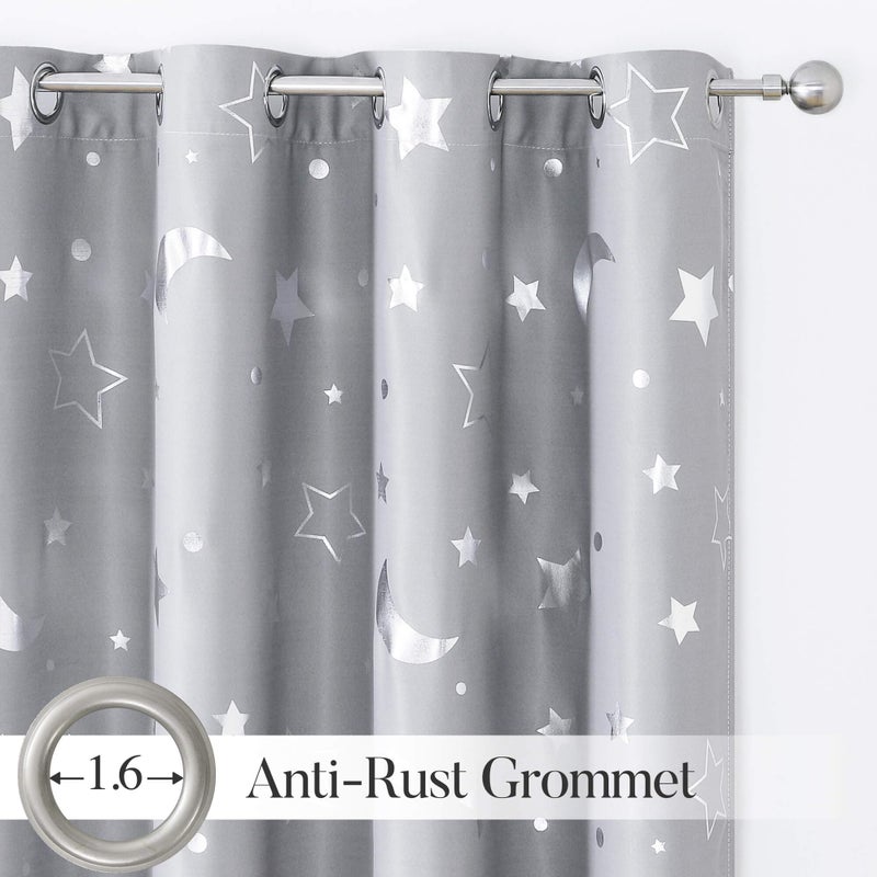 WUBODTI Boys Curtains Grey 100% Blackout Star Curtains for Living Room, Silver Patterned Thermal Insulated Room Darkening Window Drapes for Kids Room Nursery Boys Bedroom(W52 x L84, 2 Panels) - Image 2